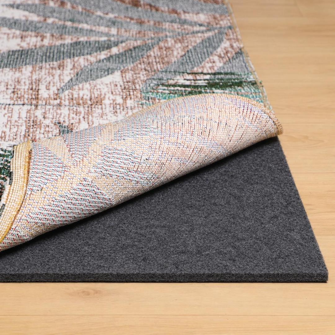 Rug Pad 9x12 Non Slip for Hardwood Floors, 1/8” Extra Thick Waterproof Felt Carpet Pad, Low Profile Underlay for Area Rugs, Safe for LVP & All Floor Finishes, Odorless & Soundproof