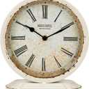 NIKKY HOME Vintage Table Clock, Large Metal White Table Clocks Retro Non-Ticking Desk Clock Antique Desk Clocks for Bedroom Living Room for Decor