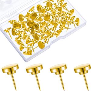 30 Pieces Push Pins, Metal Thumb Tacks for Picture Photo Hanging, Wall Pins for Board Posters Bulletin Maps, Wall Tack for Office Home Decorative (Gold)