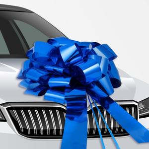 WRAPAHOLIC 23" Big Car Bow Pull Bow - Glossy Blue Design - Perfect for Car Decorative, Birthday, Holiday, Christmas