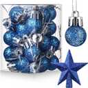 25 Pcs Mini Christmas Ornaments Set 0.79 Inch Glitter Christmas Ball Tree Topper Star Hanging Ornaments for Party Decoration(Blue)