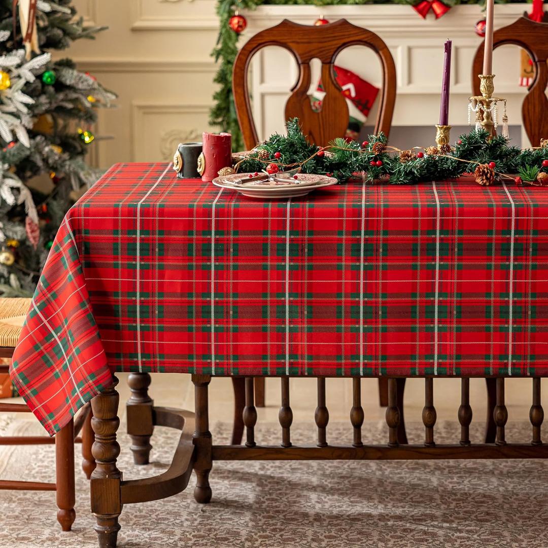 JIALE Christmas Red Green Checkered Tablecloth Rectangle - 60 x 104 Inch Waterproof Stain Resistant Buffalo Plaid Table Cloth, Washable Gingham Table Cover for Xmas Decoration/Dinner/Party/Holiday