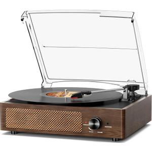 Bluetooth Vinyl Record Player,3-Speed Turntable with Stereo Speakers Vintage Phonograph Record Player, with RCA Line Out AUX in Headphone Jack Coffee Wood