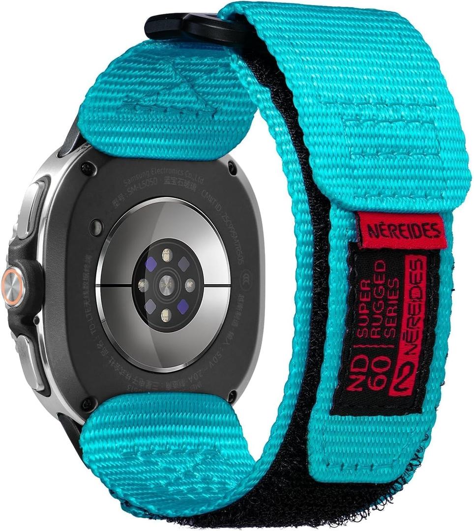 Nereides Nylon Hook and Loop Sport Band ONLY for Samsung Galaxy Watch 8 Classic (46mm) & Watch 8 (40mm/44mm), Rugged Adjustable Replacement Strap, Breathable Lightweight band for Men Women Lake Blue