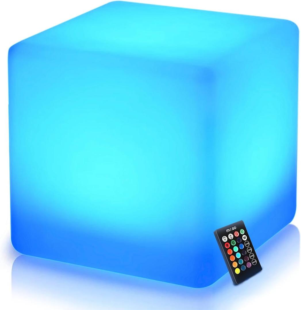 Mr.Go 16-Inch Rechargeable LED Cube Chair Light, 16 RGB Colors Glow Cube Seat w/Remote, Waterproof LED Cube Table, Color Changing Cubes Floor Lamp, Home Bedroom Patio Party Decorative Lighting Mr.Go 16-Inch Rechargeable LED Cube Chair Light, 16 RGB Colors Glow Cube Seat w/Remote, Waterproof LED Cube Table, Color Changing Cubes Floor Lamp, Home Bedroom Patio Party Decorative Lighting