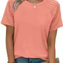 WIHOLL Short Sleeve T Shirts for Women Oversized Summer Tops Fashion Pleating Beach Vacation Clothes Plus Size Women's Clothing Coral L