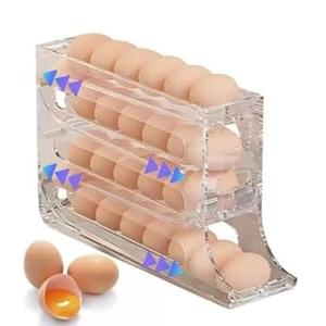 30 Eggs Egg Holder for Fridge,4 Tiers Egg Container,Auto Rolling Fridge Egg Organizer for Refrigerator,Space-Saving Egg Dispenser Holder,Fridge Egg Rack (1pack)