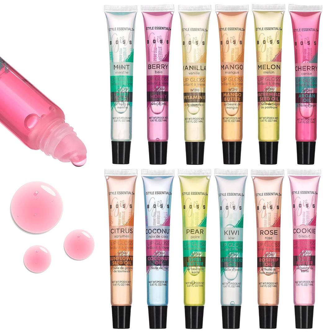 EXPRESSIONS 12pc Lip Gloss Lip Oil Collection  Lip Gloss Tubes with Essential Oils, Moisturizing, Hydrating Lip Glosses, Lip Glow Oil, Hydrating Lip Balm