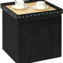 B FSOBEIIALEO Storage-Ottoman Cube-Folding Tufted - Ottomans with Storage, Coffee Table Top Cover, Toy Chest Footrest Stool for Bedroom, Luxury Velvet Fabric 15.7 Inches Black (15.7x15.7x15.7 inches)