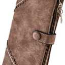 Women Vegan Leather Wallet Bifold Clutch Large Capacity Card Organizer Buckle Long Purse for Girls Candy Color (Coffee)