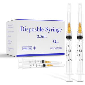 100 Pack 2.5ml Plastic Luer Lock Syringa with Needles 25 Ga 1 inch, Individually Sealed Wrapped, for Scientific Labs, Measuring Liquid, Refilling Cartridges or Glue Applicator