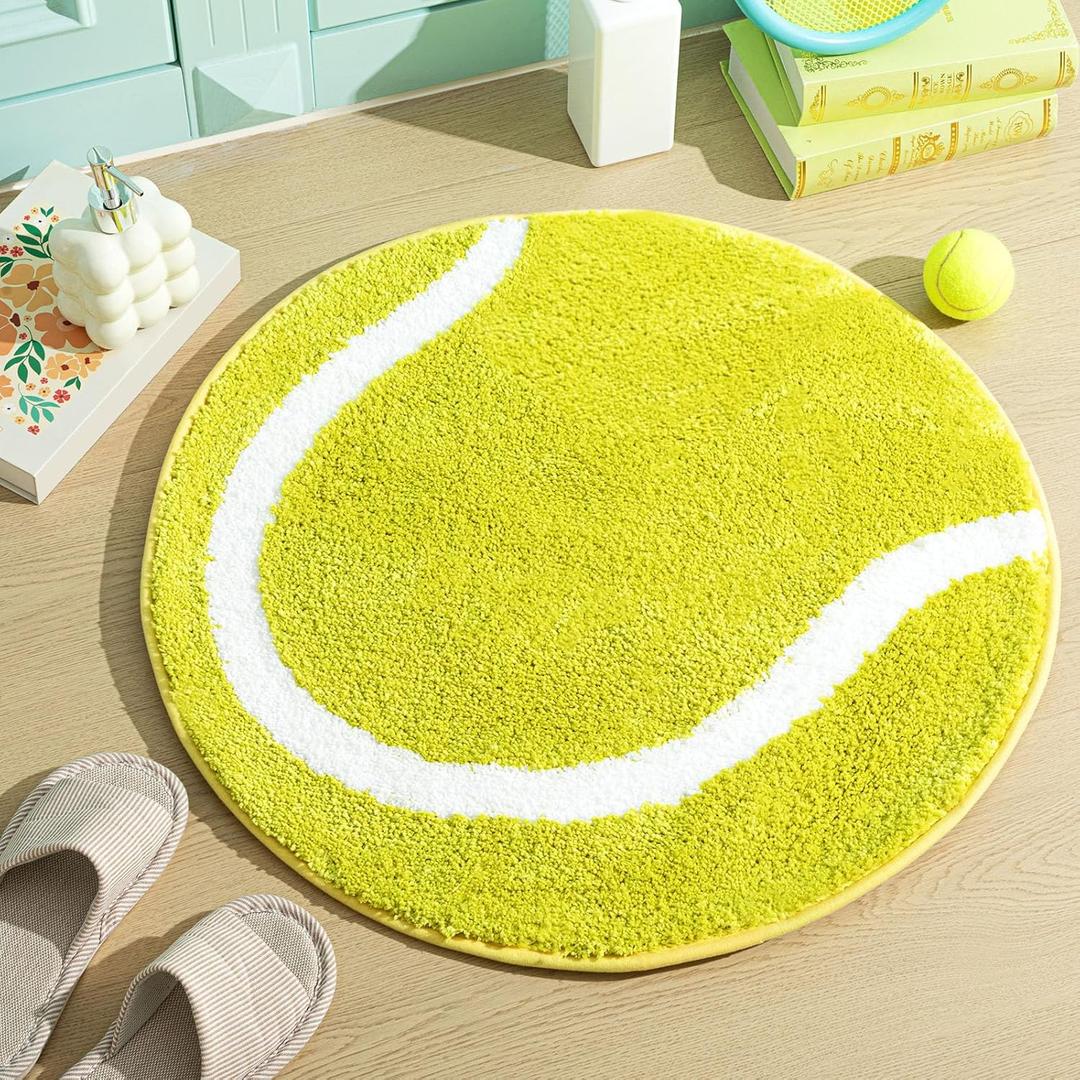 Funtery Tennis Ball Round Rug 25.6 Inch Tennis Ball Area Mat Sports Themed Carpet for Bathroom Bedroom Living Room Floor Chair Rooms Decor