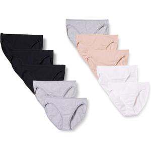 Amazon Essentials Women's Cotton High Leg Brief Underwear, Breathable, Multipacks (Medium, Beige/Black/Grey Heather/White)