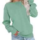 BeadChica Womens Casual Crewneck Sweatshirt Long Sleeve Tops Cute Pullover Loose Fit-Solid-S (Green, S)