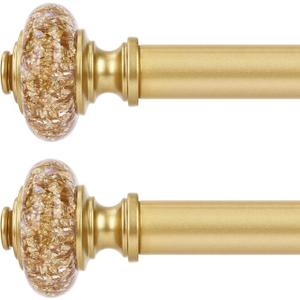 2 Pack Gold Curtain Rods for Windows 30-41 Inch, Decorative Vintage Crystal 1'' Diameter Curtain Rod with Gold Foil Finials, Adjustable Heavy Duty Easy Install Drapery Pole Set for Farmhouse