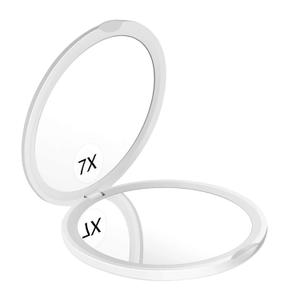 Compact Makeup Mirror, Pocket Handheld Mirrors for Travel with Magnification and 1x True View Mirror Mini Round Foldable Portable Mirror (7X, White)