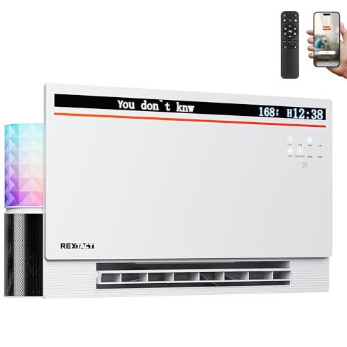 RexTact Smart Panel Heater 1800W with Bluetooth Speaker - 6-in-1 Heater Fan, Lyric Display, RGB Lights, App/Voice/Remote/Touch Control, Wall Mount or Freestanding, Compatible with Alexa（White）