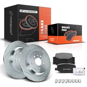A-Premium 12.99 inch(330mm) Rear Drilled and Slotted Disc Brake Rotors+Ceramic Pads Kit Compatible with Select Ford and Lincoln Models - Edge 2011-2014, Explorer, Flex, MKS, MKT, MKX, Taurus, 6-PC Set