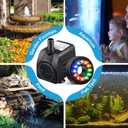 2 Pack 15 W 220GPH Submersible Fountain Pump with 12 Color LED Lights, Small Fountain Pump with 4 Spray Nozzles, Ultra Quiet Design for Outdoor Pond, Aquarium, Fish Tank