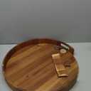 Large Ottoman Tray, 22" Big Ottoman Tray for Living Room, Large Serving Tray with Handles for Coffee Table Kitchen Counter,Great Round Wooden Trays with 4 Round Coasters for Appetizers, Dinner