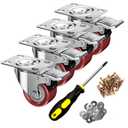 2 Inch Caster Wheels, Casters Set of 4, ASHGOOB Red Polyurethane (PU) Casters with Brake Heavy Duty, Industrial Locking Swivel Top Plate Castor Wheels for Workbench/Furniture/Cart