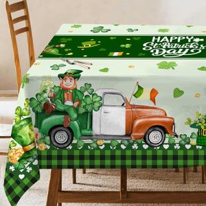 Hexagram St Patricks Day Tablecloth 60 x 84 Inch, St Patrick's Green Shamrocks Gnome Happy Truck Buffalo Plaid Tablecloths Cover for Party Home Dinner Decor