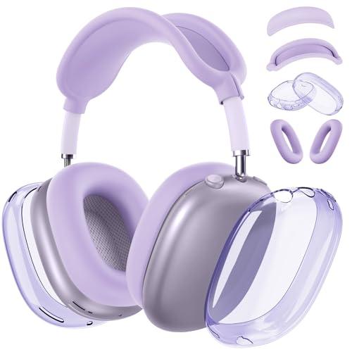 Silicone Case Cover for AirPods Max 2, Clear Soft TPU Ear Cups Cover/Ear Pad Case Cover/Headband Cover for AirPods Max 2/1 (2026/2024/2020), Transparent Accessories for Apple AirPods Max, Pastel Lilac