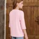 ZDC Girls Casual 3/4 Sleeve T Shirts Kids Cute Crewneck Tops Basic Tees Blouse for 5-14 Years (Pink)