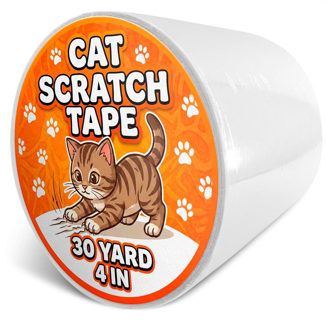 Double Sided Cat Tape for Furniture 4" X 30 Yards  PVC Couch, Carpet and Door Protection with Easy Peel Arrow Marker, Wide Clear Sticky Adhesive Anti Cat Scratch Tape for Furniture  Easy to Install