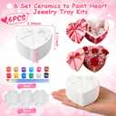 Zubebe 6 Set Ceramic Hearts to Paint Jewelry Tray Kit with Lid Ready to Paint Ceramics Ring Dish Holder DIY Unpainted Plate Trinket Dish Tray DIY Gift for Women Adult Wedding Valentine Christmas