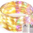 Ariceleo 1 Pack Warm White & Multi-Color Battery Operated String Lights, 5M/16.4ft. 50 LEDs Remote Control Timer 12 Modes Optional Twinkle Battery Powered Fairy Lights Sliver Wire Firefly Lights