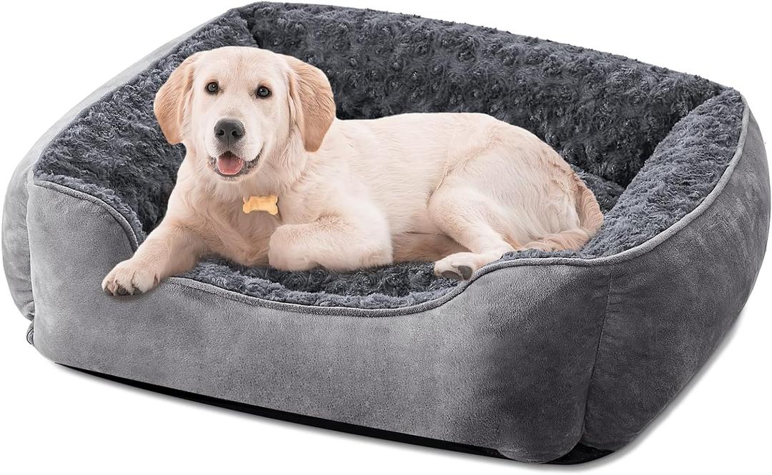 JOEJOY Rectangle Dog Bed for Large Medium Small Dogs Machine Washable Sleeping Dog Sofa Bed Non-Slip Bottom Breathable Soft Puppy Bed Durable Orthopedic Calming Pet Cuddler, Multiple Size, Grey (L(30"x 24"x 9"))