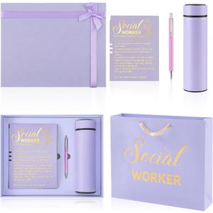 Eaasty 5 Pcs Social Worker Appreciation Gifts 18 oz Tumbler Journal Ballpoint Pens Gift Boxes Bag Thank You Gifts for Women Coworker Bsw MSW DSW Lcsw Volunteer Office Supplies(Purple)