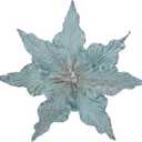 Briful 9'' Heads Christmas Glitter Poinsettia Flowers Picks Christmas Tree Ornaments Set of 8 Artificial Flowers with Clips for Xmas Tree Party DIY Holiday Decorations, Light Blue