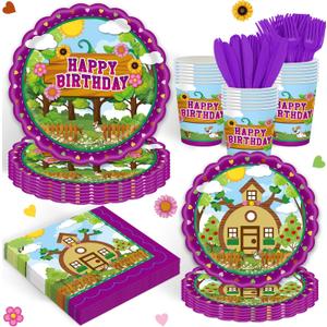 2 x 120Pcs Cartoon Bear Party Supplies,Disposable Tableware Set,Include Plates Napkins Cups Forks Cartoon Bear Themed Paper Plates Set for Birthday Serves 20