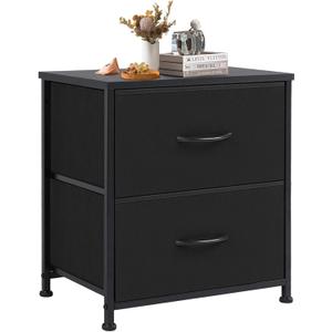 DUMOS Nightstand Small Dresser with 2 Fabric Drawers Side Tables Bedroom End Table Kids Bedside Storage Furniture for 20 inch Tall Night Stand for Closet, Entryway, College Dorm, Black(1 Pack)