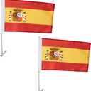 2 Pack Spain Car Flags 11" x 17" with Flagpole Mount,Premium 200D Polyester Spainish National Car Flag,19" Flagpole Fixed Window Clip Mount for Most Vehicle Window.