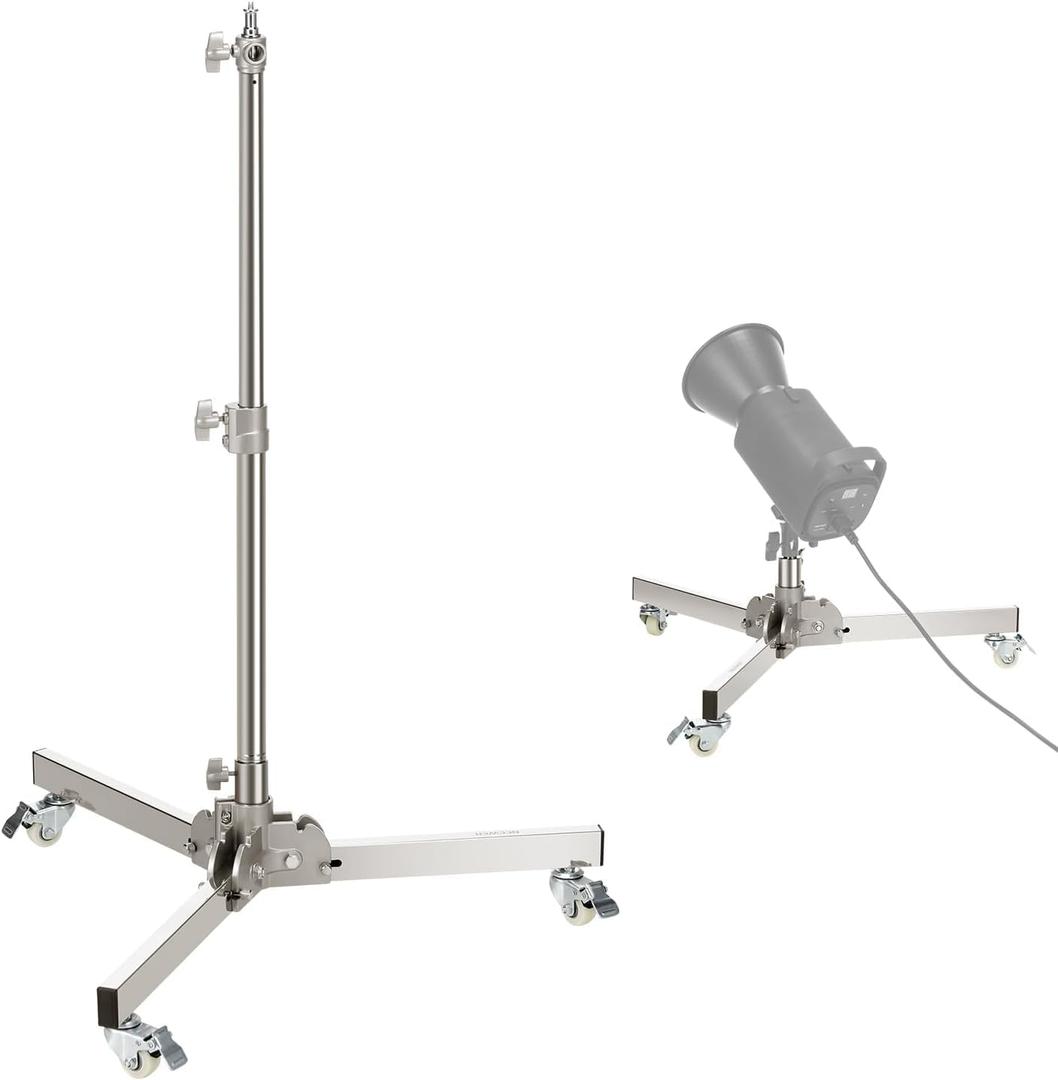 NEEWER Heavy Duty Light Stand with Casters, Max Height 3.2ft/98cm, Stainless Steel Foldable Adjustable Tripod, Photography Light Stand for Speedlight Softbox Monolight, Max Load 22lb