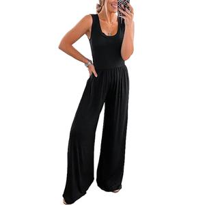 PRETTYGARDEN Women’s Summer Sleeveless Tank Jumpsuits High Waist ,  Long Pants Rompers, Black, Medium