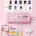 Pink Extension Cord with Multiple Outlets- 5 FT Kawaii Power Strip, Cute Extension Cord with 11 AC Outlet 6 USB (24W/4.8A), Charging Station for Cute Pink Kawaii Desk Home Room Decor Essentials Gifts