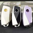 OLLEN Key Fob Cover with Ring, Fit for BMW 2023-2025~up New 5/7 Series 740i 760i X1 X2 X3 X5 X6 X7 XM IX IX3 I5 I7 ect, Full Protection Soft TPU Key Case, Purple and Silver