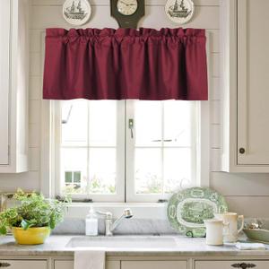 Valea Home Blackout Valance Curtains Waterproof Soft Rod Pocket Valance for Kitchen and Bathroom Window Room Darkening Valances for Bedroom, 52 inch x 18 inch, Burgundy Red