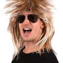 Spooktacular 80’s Rockstar Mens Wig – Dirty Blonde Mullet Wig for Adults – Long Spiky 80s Costume Funny Wigs for Men & Women – Halloween Rocker Costume Apparel – Unisex Cosplay for Parties & Concerts
