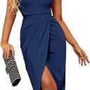 Zalalus One Shoulder Formal Dress Ruched Cocktail Party Midi Dresses, XL
