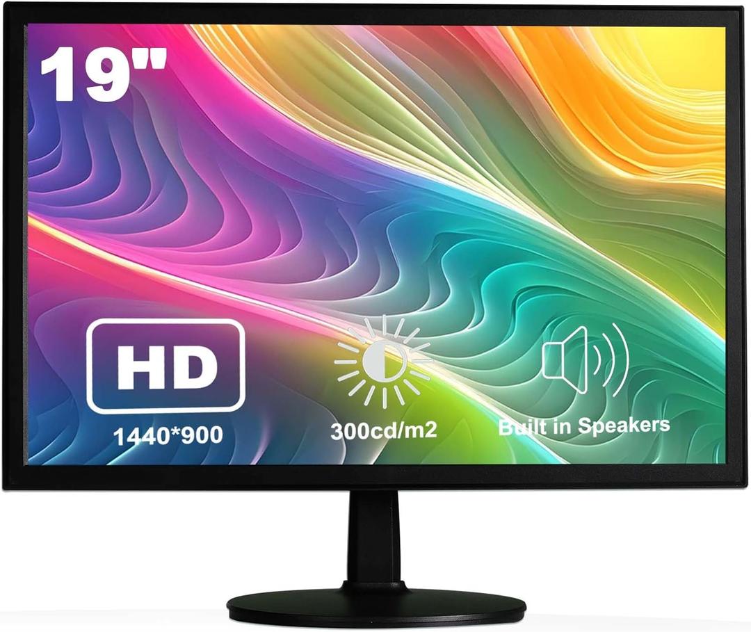 19" 1440x900 PC Monitor Office Monitor HDMI VGA LED Desktop Display Dual Speakers,60Hz,5ms,VESA Mounting,Wide Viewing Angle 170,Brightness 300cd/m,Tilt Adjust,Business Computer Screen