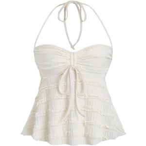 SOLY HUX Women's Peplum Halter Crop Tops Y2K Drawstring Tie Ruched Dressy Casual Spaghetti Strap Cami Top M