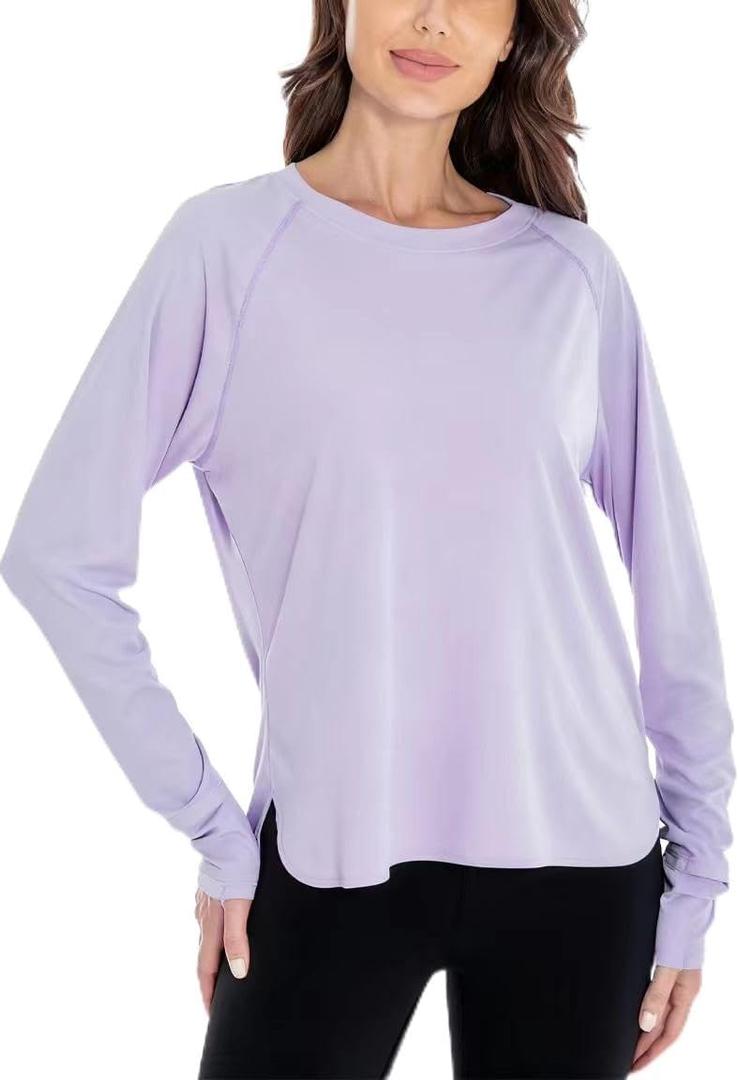 Womens Long Sleeve Shirts Workout Gym Top Activewear Running Hiking Athletic Exercise Shirt Rash Guard (Purple, XL)
