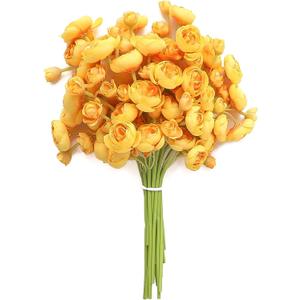 Floroom Ranunculus Artificial Flowers 18 Pcs Golden Yellow Faux Silk Mini Ranunculus Bulk Fake Wedding Filler Flowers for DIY Bouquets, Centerpieces, Bridal Shower Decorations & Arrangements