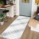 CAREMEE Modern Plaid 2x6 Runner Rug Non-Slip Washable Kitchen Runner Rug for Hallways Low Pile Non-Shedding Stain Resistant Long Accent Area Rug for Bedroom Laundry Bathroom Foyer Bedroom Light Grey