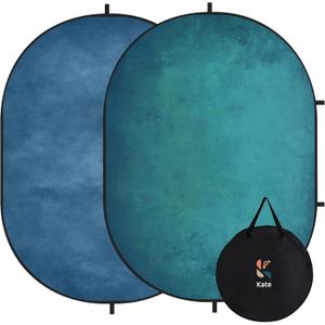 Kate Collapsible Backdrop for Photography Flower Blue and Green Portable Photo Backdrops Pop Up Background for Portrait, Live Streaming, 5x6.5ft